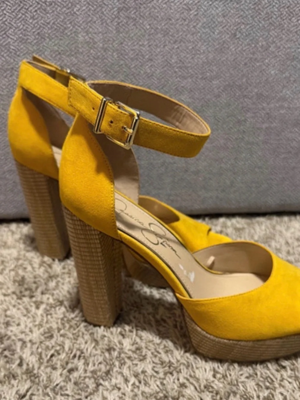 Jessica Simpson Bright Yellow Suede Platform Ankle-Strap Heels